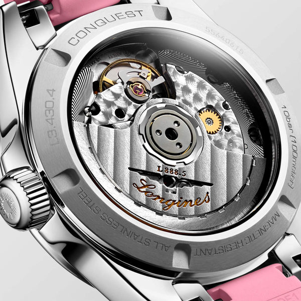 LONGINES 浪琴 Conquest 征服者系列粉紅色優雅時尚運動腕錶 34mm L34304999