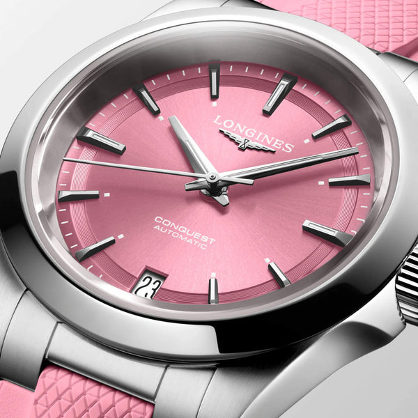 LONGINES 浪琴 Conquest 征服者系列粉紅色優雅時尚運動腕錶 34mm L34304999
