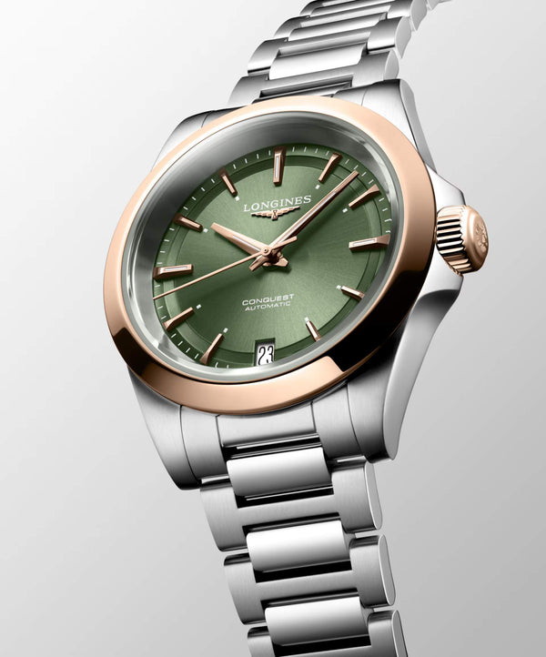 LONGINES 浪琴 Conquest 征服者系列不鏽鋼及18k玫瑰金優雅時尚運動腕錶 34mm L34305026