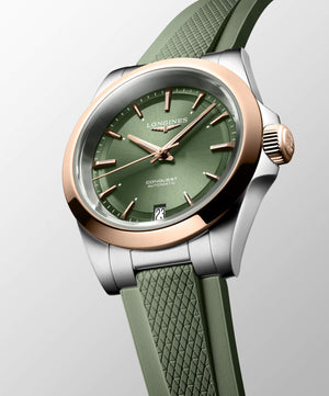 LONGINES 浪琴 Conquest 征服者系列不鏽鋼及18k玫瑰金優雅時尚運動腕錶 34mm L34305029