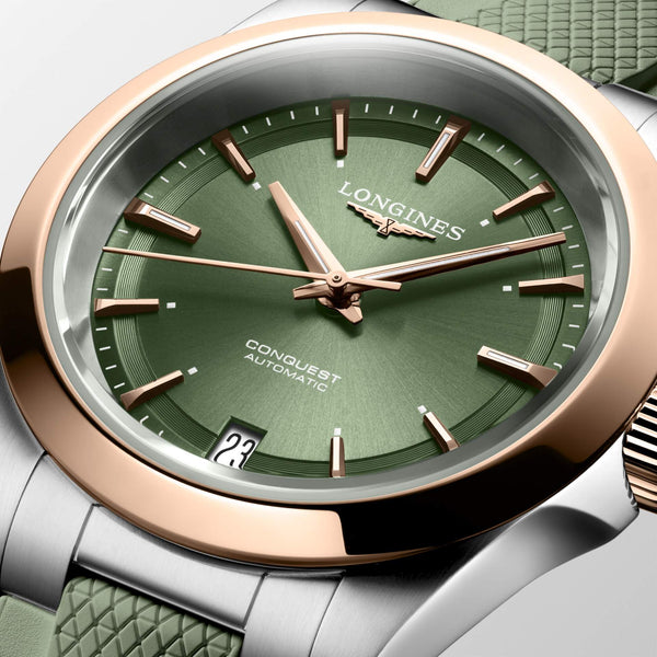 LONGINES 浪琴 Conquest 征服者系列不鏽鋼及18k玫瑰金優雅時尚運動腕錶 34mm L34305029