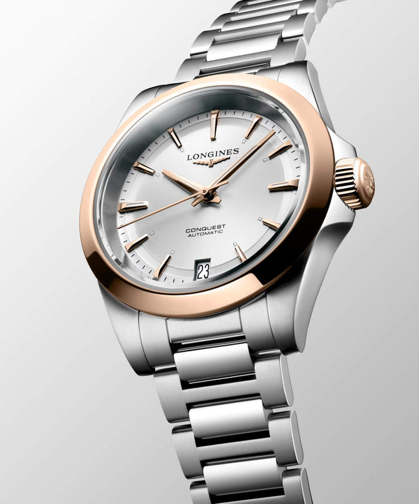 LONGINES 浪琴 Conquest 征服者系列不鏽鋼及18k玫瑰金優雅時尚運動腕錶 34mm L34305726