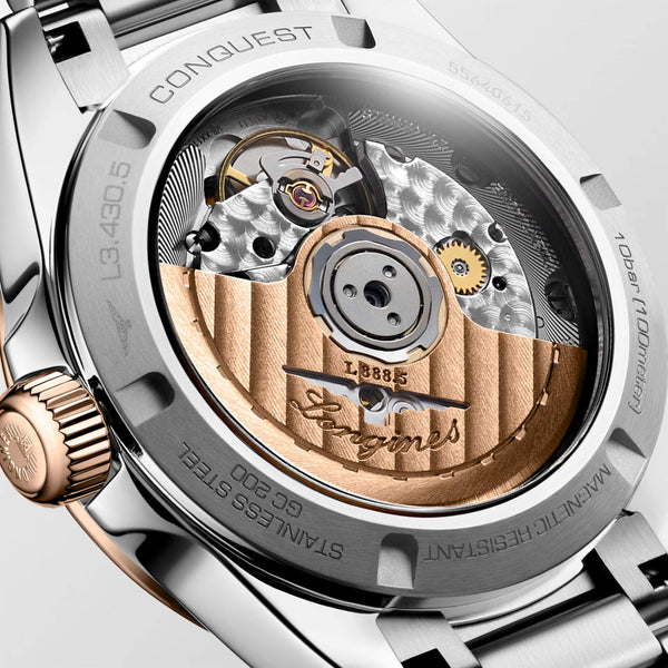 LONGINES 浪琴 Conquest 征服者系列不鏽鋼及18k玫瑰金優雅時尚運動腕錶 34mm L34305726
