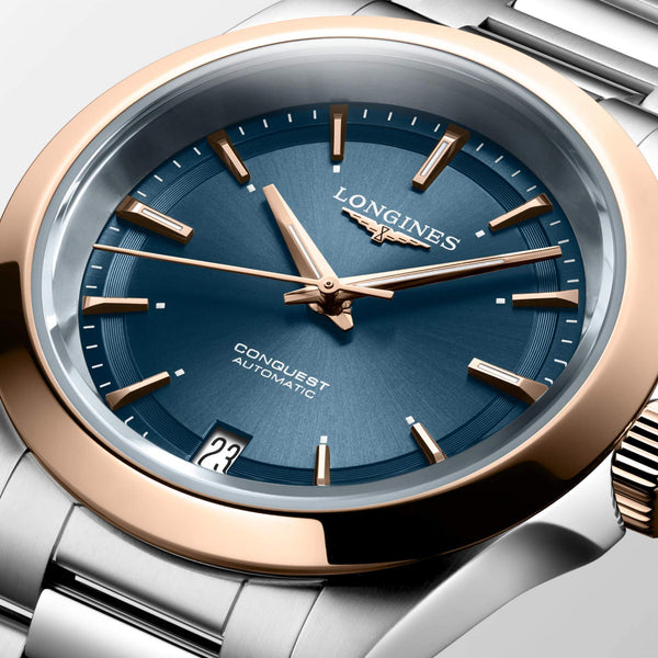 LONGINES 浪琴 Conquest 征服者系列不鏽鋼及18k玫瑰金優雅時尚運動腕錶 34mm L34305926
