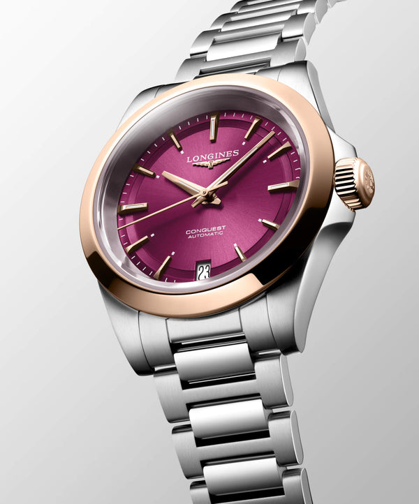 LONGINES 浪琴 Conquest 征服者系列不鏽鋼及18k玫瑰金優雅時尚運動腕錶 34mm L34305986
