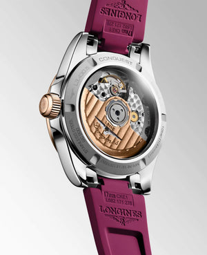 LONGINES 浪琴 Conquest 征服者系列不鏽鋼及18k玫瑰金優雅時尚運動腕錶 34mm L34305989