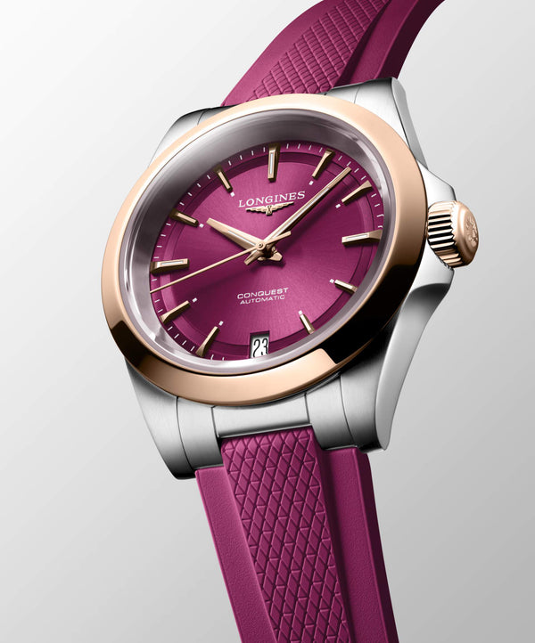 LONGINES 浪琴 Conquest 征服者系列不鏽鋼及18k玫瑰金優雅時尚運動腕錶 34mm L34305989
