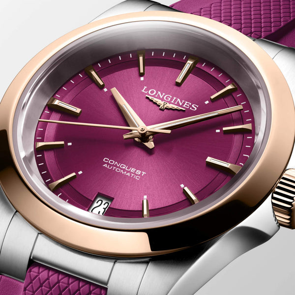LONGINES 浪琴 Conquest 征服者系列不鏽鋼及18k玫瑰金優雅時尚運動腕錶 34mm L34305989