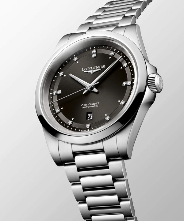 LONGINES 浪琴 Conquest 征服者系列黑色鑽面優雅時尚運動腕錶 41mm L38304576