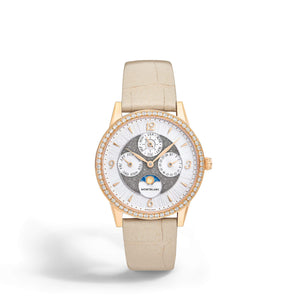 MontBlanc 萬寶龍 Bohème 寶曦系列萬年曆月相複雜功能18k玫瑰金鑽圈自動上鍊腕錶 36mm MB134989