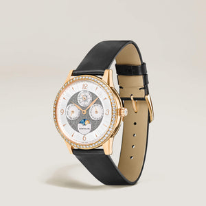 MontBlanc 萬寶龍 Bohème 寶曦系列萬年曆月相複雜功能18k玫瑰金鑽圈自動上鍊腕錶 36mm MB134989