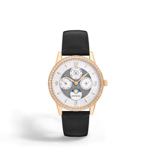 MontBlanc 萬寶龍 Bohème 寶曦系列萬年曆月相複雜功能18k玫瑰金鑽圈自動上鍊腕錶 36mm MB134989