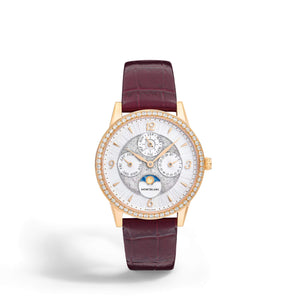 MontBlanc 萬寶龍 Bohème 寶曦系列萬年曆月相複雜功能18k玫瑰金鑽圈自動上鍊腕錶 36mm MB134989