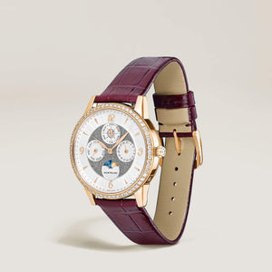 MontBlanc 萬寶龍 Bohème 寶曦系列萬年曆月相複雜功能18k玫瑰金鑽圈自動上鍊腕錶 36mm MB134989