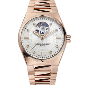 Frederique Constant 康斯登 HIGHLIFE 心跳鏤空玫瑰金真鑽機械腕錶 34mm FC-310MPWD2NH4B - 新萬國鐘錶