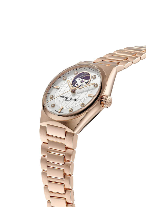 Frederique Constant 康斯登 HIGHLIFE 心跳鏤空玫瑰金真鑽機械腕錶 34mm FC-310MPWD2NH4B