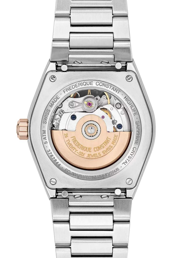 Frederique Constant 康斯登 HIGHLIFE 心跳鏤空玫瑰金真鑽機械腕錶 34mm FC-310VD2NH2B