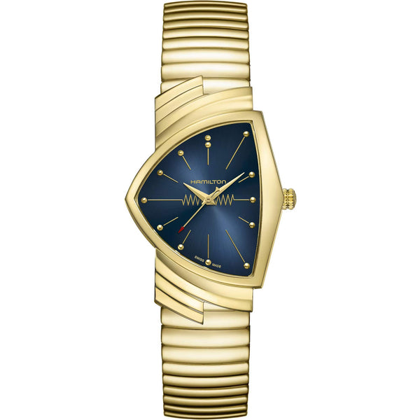 Hamilton 漢米爾頓 Ventura 探險系列時尚貓王 Blue 石英黃金PVD腕錶 H24301141