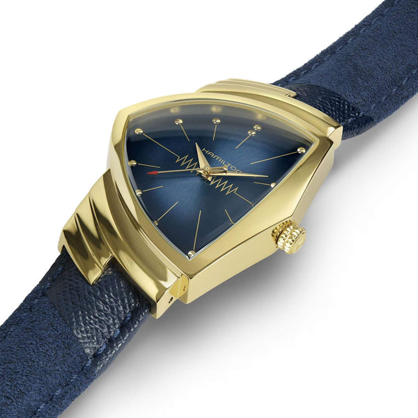 Hamilton 漢米爾頓 Ventura 探險系列時尚貓王 Blue 石英黃金PVD腕錶 H24301941