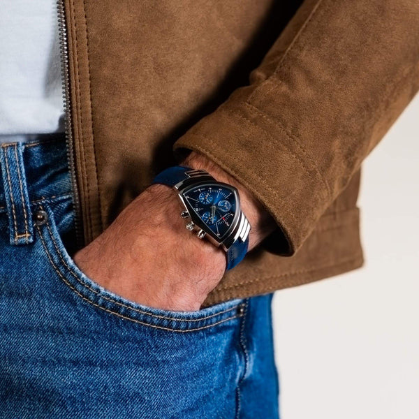 Hamilton 漢米爾頓 Ventura 探險系列時尚貓王 Blue 石英計時腕錶 H24432941