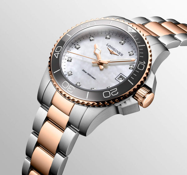 LONGINES 浪琴深海征服者系列浪鬼陶瓷PVD玫瑰金潛水石英錶 32mm L33703896
