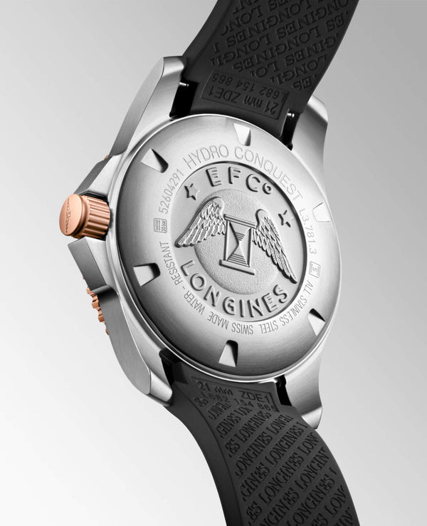LONGINES 浪琴 HydroConquest 深海征服者系列浪鬼陶瓷潛水機械錶 41mm L37813589 黑面玫瑰金PVD塗層