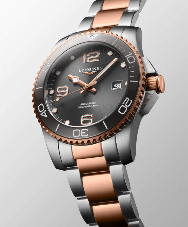 LONGINES 浪琴 HydroConquest 深海征服者系列浪鬼陶瓷潛水機械錶 41mm L37813787 灰面玫瑰金PVD塗層