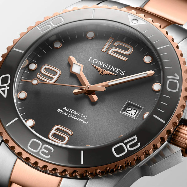 LONGINES 浪琴 HydroConquest 深海征服者系列浪鬼陶瓷潛水機械錶 41mm L37813787 灰面玫瑰金PVD塗層