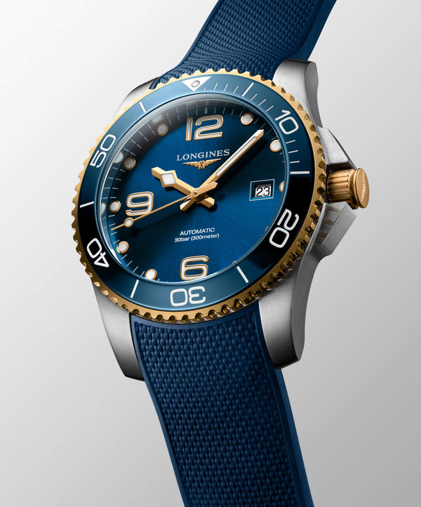 LONGINES 浪琴 HydroConquest 深海征服者系列浪鬼陶瓷潛水機械錶 41mm L37813969 藍金黃色PVD塗層