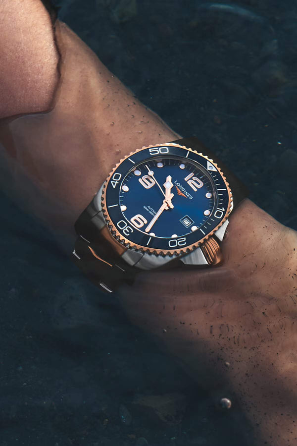 LONGINES 浪琴 HydroConquest 深海征服者系列浪鬼陶瓷潛水機械錶 41mm L37813987 藍面玫瑰金PVD塗層