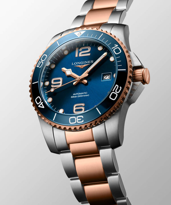 LONGINES 浪琴 HydroConquest 深海征服者系列浪鬼陶瓷潛水機械錶 41mm L37813987 藍面玫瑰金PVD塗層