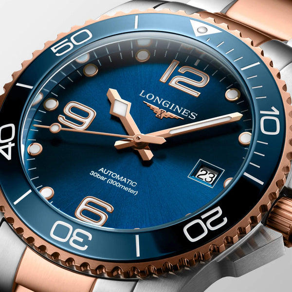 LONGINES 浪琴 HydroConquest 深海征服者系列浪鬼陶瓷潛水機械錶 41mm L37813987 藍面玫瑰金PVD塗層