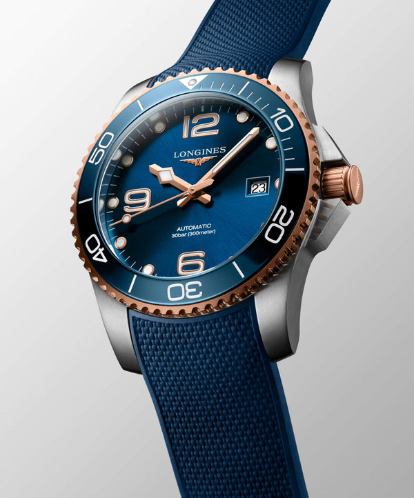 LONGINES 浪琴 HydroConquest 深海征服者系列浪鬼陶瓷潛水機械錶 41mm L37813989 藍面玫瑰金PVD塗層