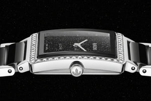 RADO 雷達錶 Integral精密陶瓷系列鑲鑽錶圈黑色砂金石錶盤方形石英腕錶 23mm R20249152 - 新萬國鐘錶