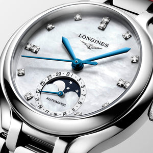 LONGINES 浪琴 PrimaLuna  新月系列珍珠母貝鑽面月相優雅機械女錶 34mm L81264872