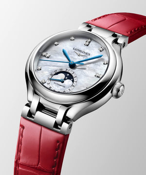 LONGINES 浪琴 PrimaLuna  新月系列珍珠母貝鑽面月相優雅機械女錶 34mm L81264872