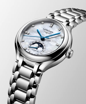 LONGINES 浪琴 PrimaLuna  新月系列珍珠母貝鑽面月相優雅機械女錶 34mm L81264876