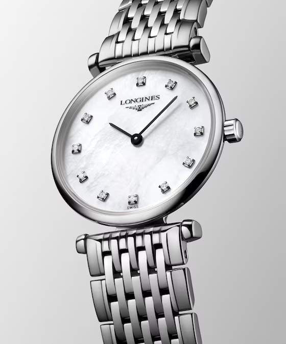 LONGINES 浪琴 嘉嵐系列優雅超薄真鑽珍珠母貝石英女錶 24mm L42094876