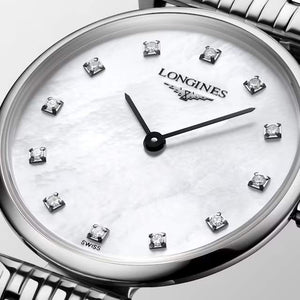 LONGINES 浪琴 嘉嵐系列優雅超薄真鑽珍珠母貝石英女錶 24mm L42094876 - 新萬國鐘錶