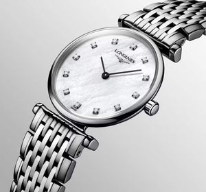 LONGINES 浪琴 嘉嵐系列優雅超薄真鑽珍珠母貝石英女錶 24mm L42094876 - 新萬國鐘錶