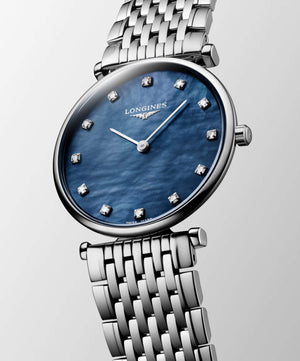 LONGINES 浪琴嘉嵐超薄鑽面藍色珍珠母貝石英腕錶 29mm L45124816