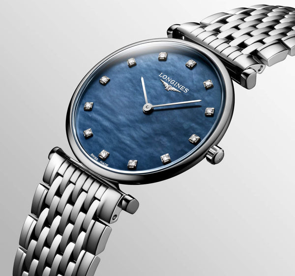 LONGINES 浪琴嘉嵐超薄鑽面藍色珍珠母貝石英腕錶 29mm L45124816