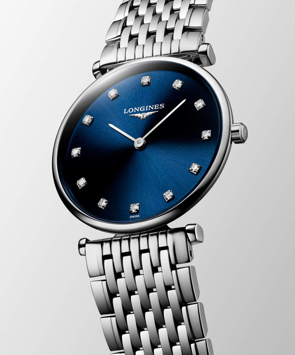 LONGINES 浪琴嘉嵐超薄鑽面藍色珍珠母貝石英腕錶 29mm L45124976