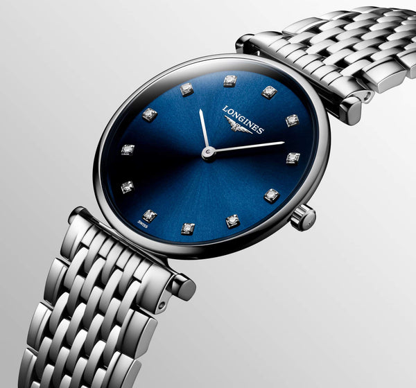 LONGINES 浪琴嘉嵐超薄鑽面藍色珍珠母貝石英腕錶 29mm L45124976