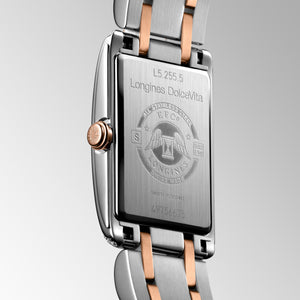 LONGINES 浪琴 DolceVita 多情系列18k玫瑰金不銹鋼雙色鑲鑽優雅石英腕錶 20.80 X 32.00 mm L52555797 - 新萬國鐘錶