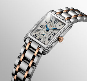 LONGINES 浪琴 DolceVita 多情系列18k玫瑰金不銹鋼雙色鑲鑽優雅石英腕錶 20.80 X 32.00 mm L52555797 - 新萬國鐘錶