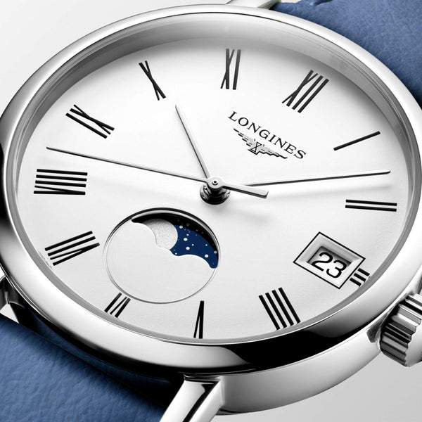 LONGINES 浪琴 Elegant 優雅系列不銹鋼月相羅馬時標石英錶 30mm L43304112
