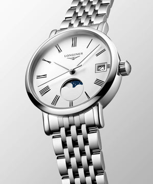 LONGINES 浪琴 Elegant 優雅系列不銹鋼月相羅馬時標石英錶 30mm L43304116