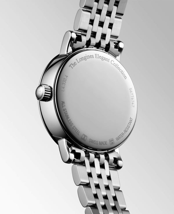 LONGINES 浪琴 Elegant 優雅系列不銹鋼月相珍珠母貝鑽面石英錶 30mm L43304876