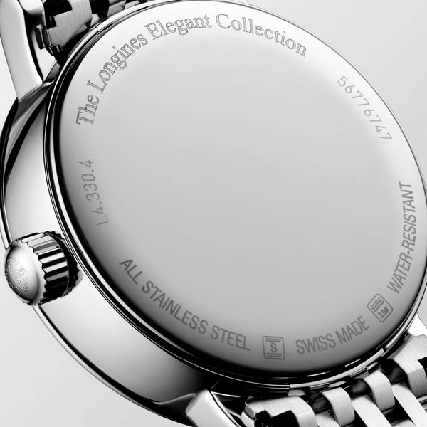 LONGINES 浪琴 Elegant 優雅系列不銹鋼月相珍珠母貝鑽面石英錶 30mm L43304876